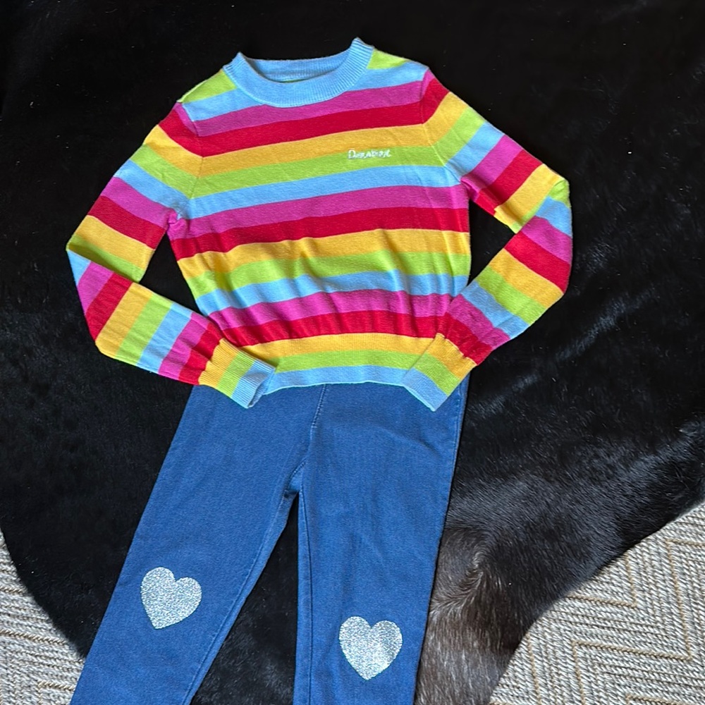 Girls “Dreamer” Sweater and Denim Leggings